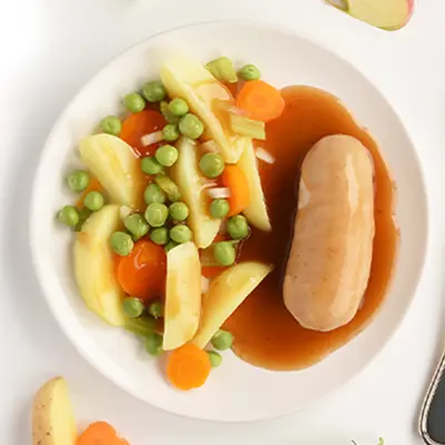 Boudin blanc de Rethel IGP, pomme et poêlée de légumes