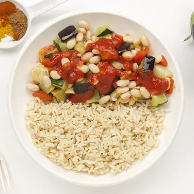 Haricots blancs, ratatouille et riz complet